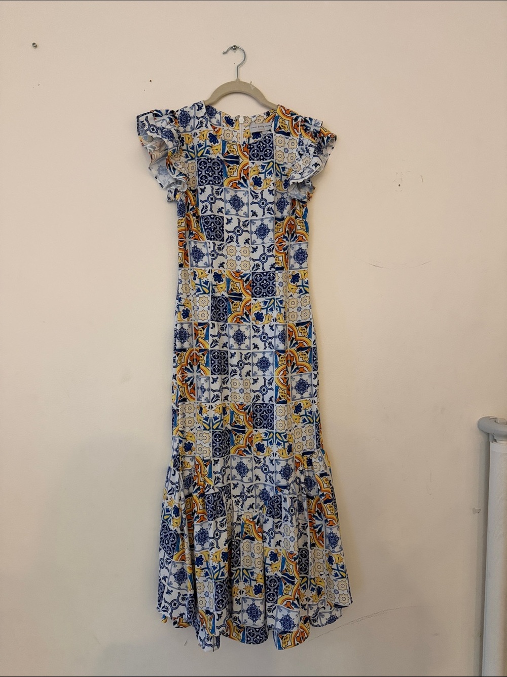 Never Fully Dressed Blue and Yellow Tile-Print Maxi Dress